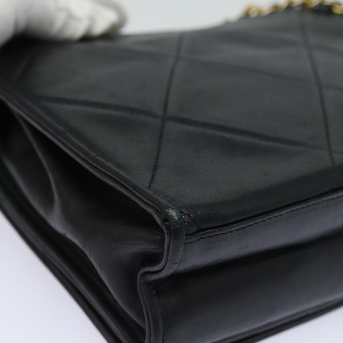 CHANEL Matelasse Chain Shoulder Bag Lamb Skin Black CC Auth yk10363