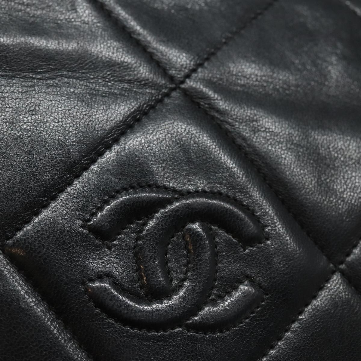 CHANEL Matelasse Chain Shoulder Bag Lamb Skin Black CC Auth yk10363