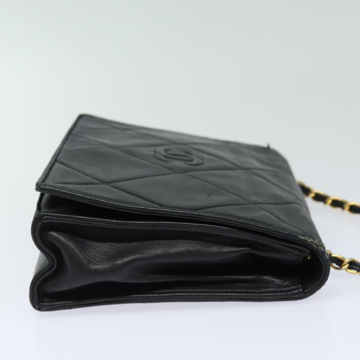CHANEL Matelasse Chain Shoulder Bag Lamb Skin Black CC Auth yk10363