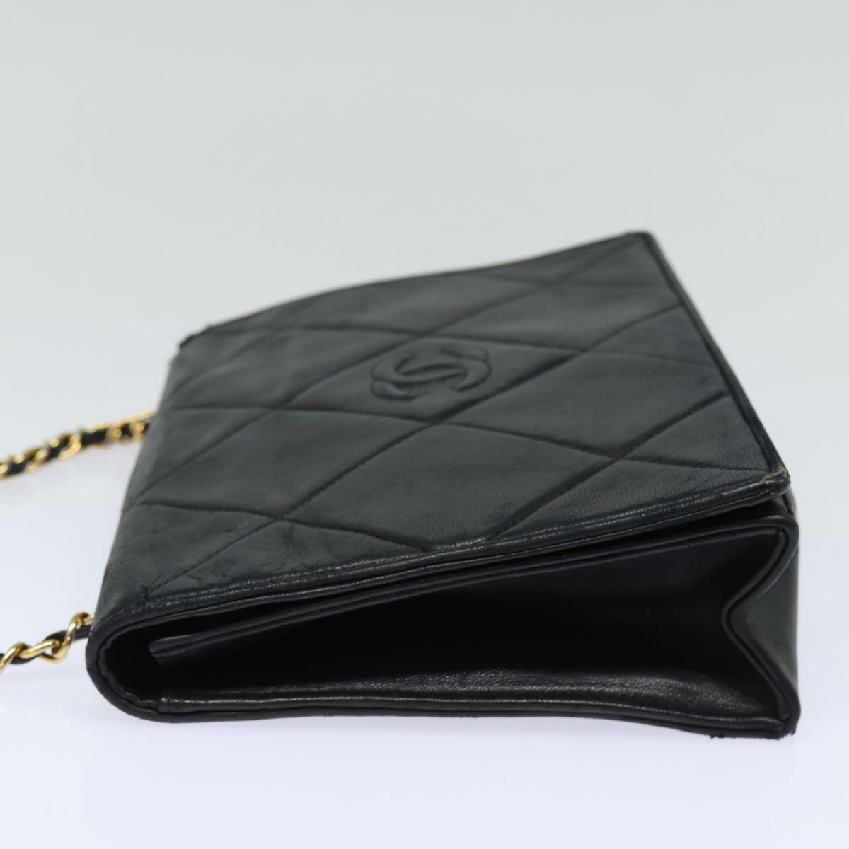 CHANEL Matelasse Chain Shoulder Bag Lamb Skin Black CC Auth yk10363