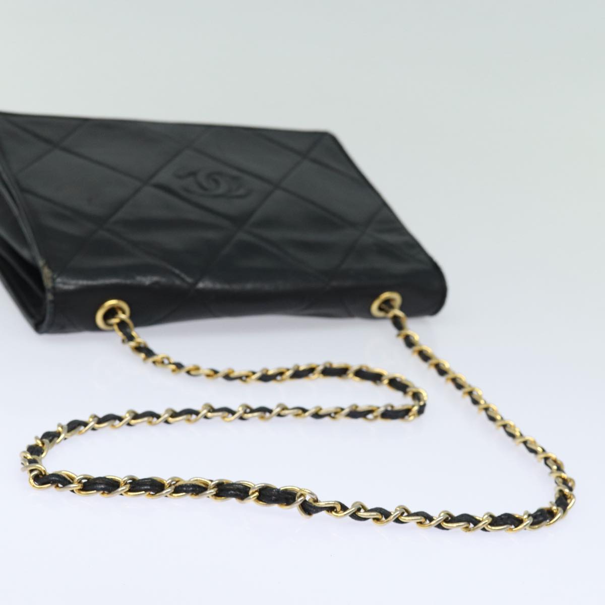 CHANEL Matelasse Chain Shoulder Bag Lamb Skin Black CC Auth yk10363