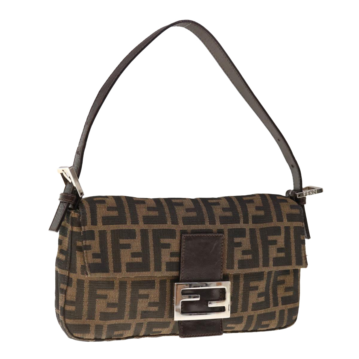 FENDI Zucca Canvas Mamma Baguette Shoulder Bag Brown Black Auth yk10477