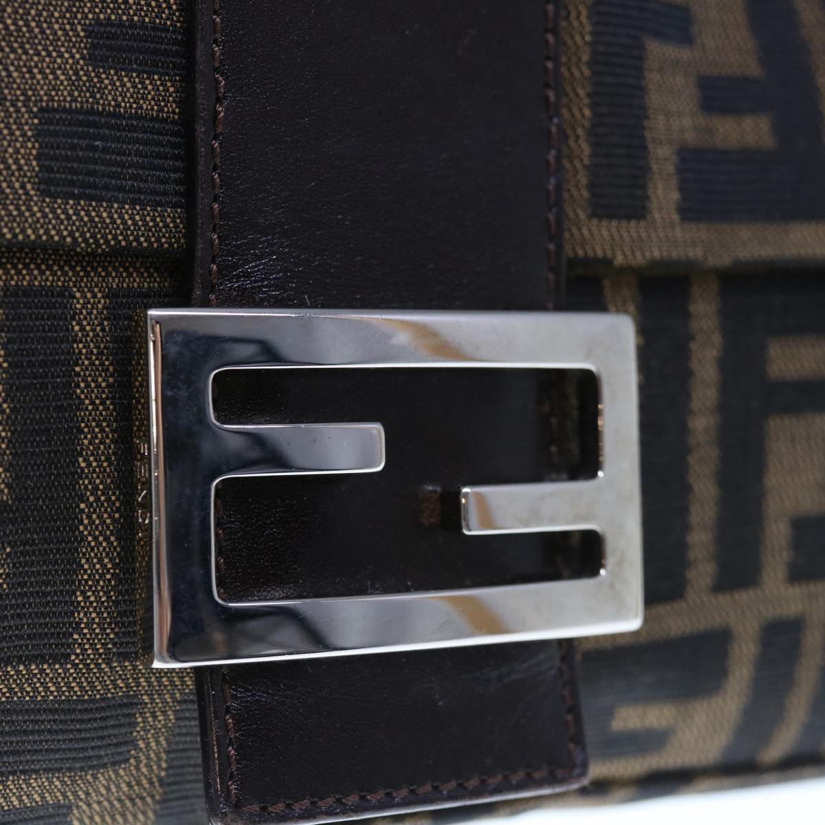 FENDI Zucca Canvas Mamma Baguette Shoulder Bag Brown Black Auth yk10477