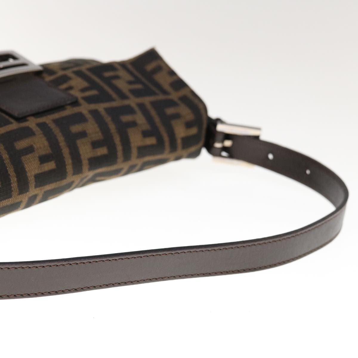 FENDI Zucca Canvas Mamma Baguette Shoulder Bag Brown Black Auth yk10477