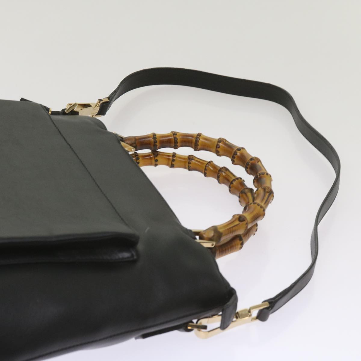 GUCCI Bamboo Hand Bag Leather 2way Black 002 1956 0506 Auth yk10898