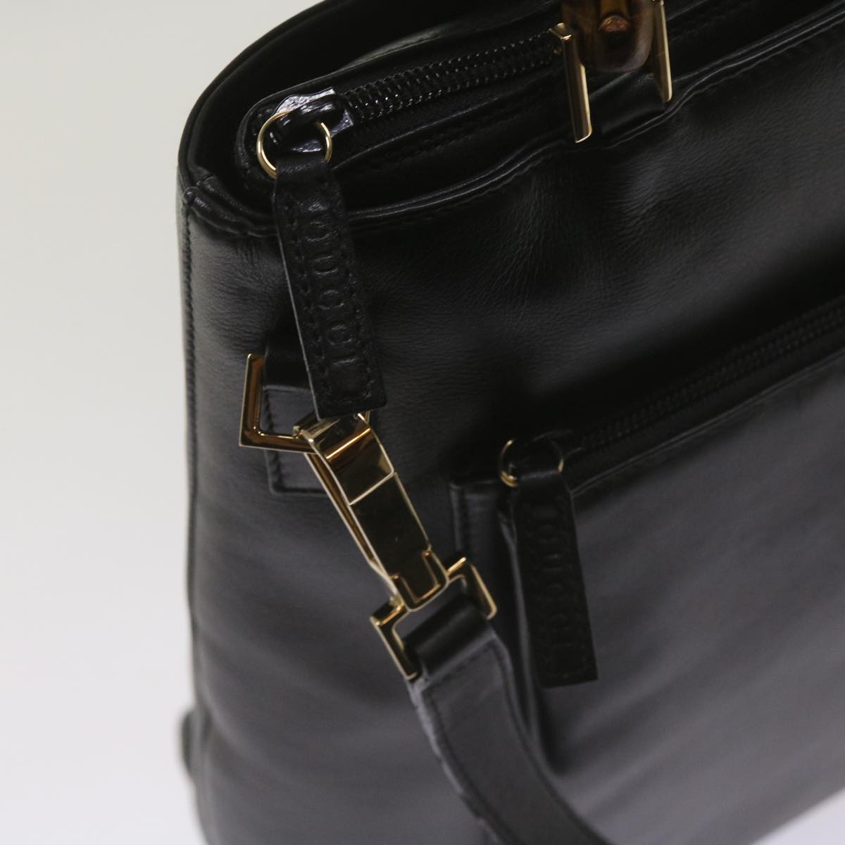 GUCCI Bamboo Hand Bag Leather 2way Black 002 1956 0506 Auth yk10898