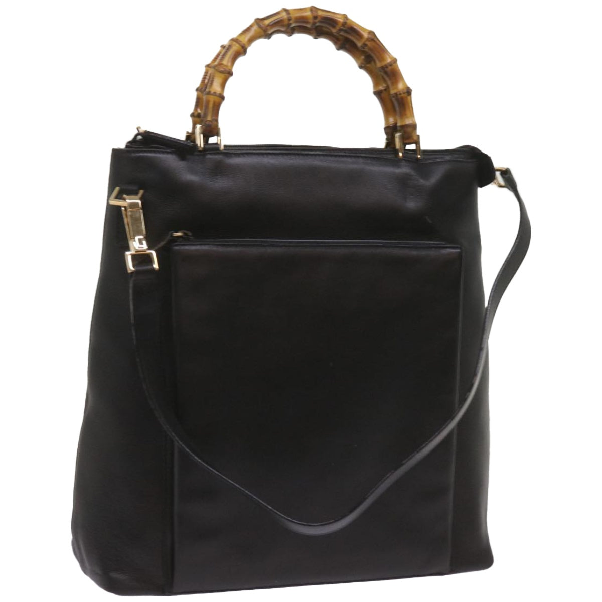 GUCCI Bamboo Hand Bag Leather 2way Black 002 1956 0506 Auth yk10898