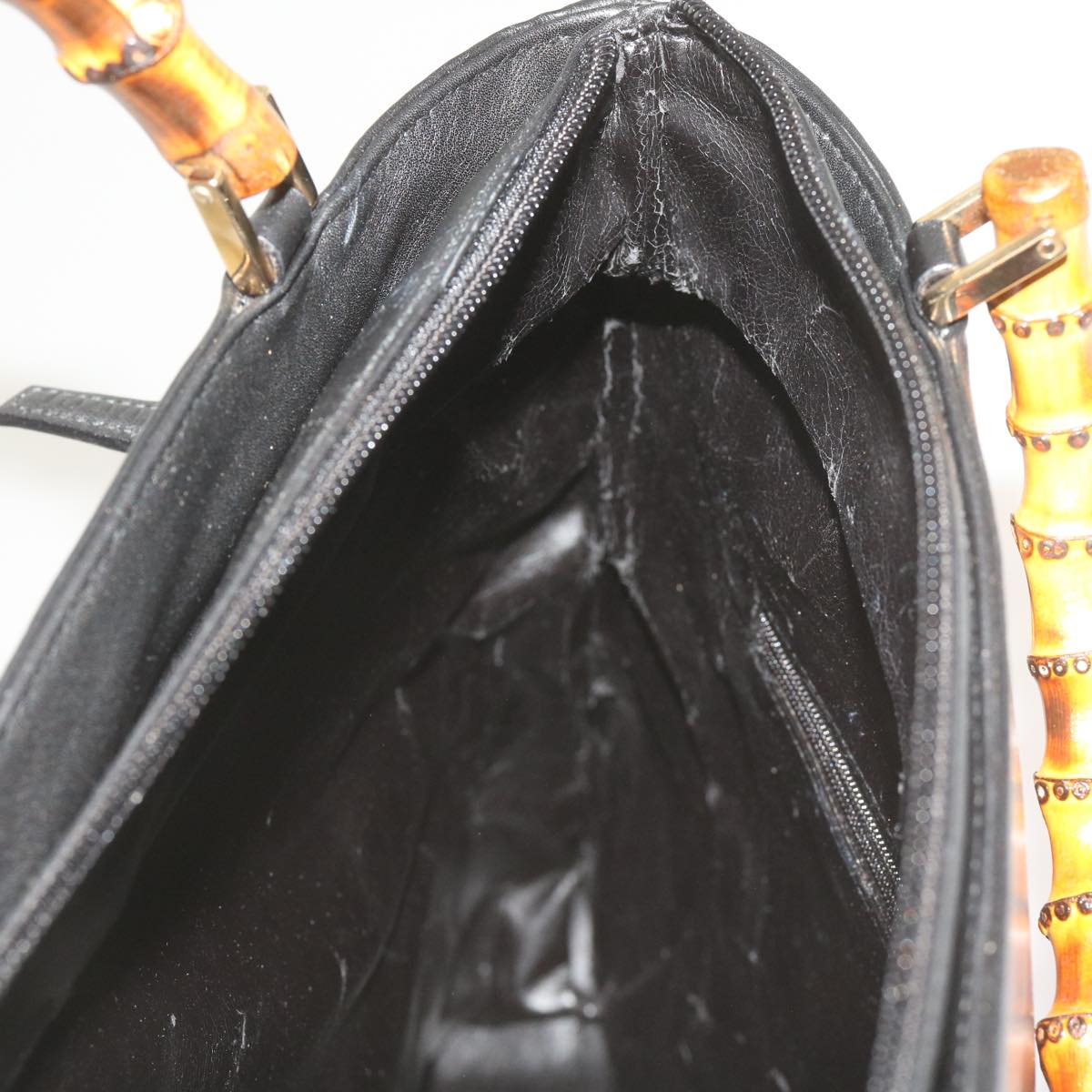 GUCCI Bamboo Hand Bag Leather 2way Black 002 1956 0506 Auth yk10898