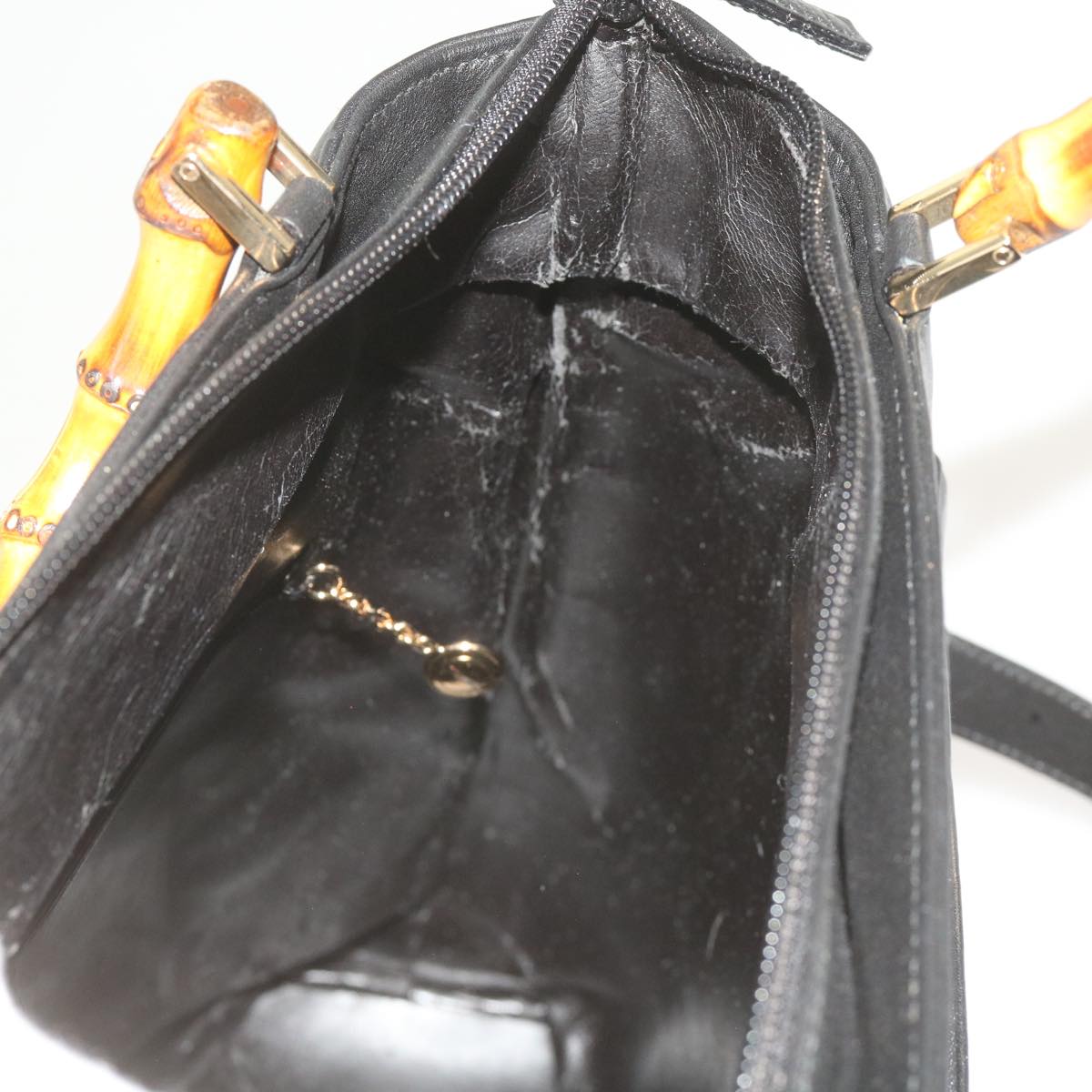 GUCCI Bamboo Hand Bag Leather 2way Black 002 1956 0506 Auth yk10898