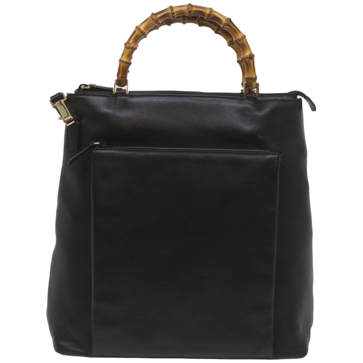 GUCCI Bamboo Hand Bag Leather 2way Black 002 1956 0506 Auth yk10898