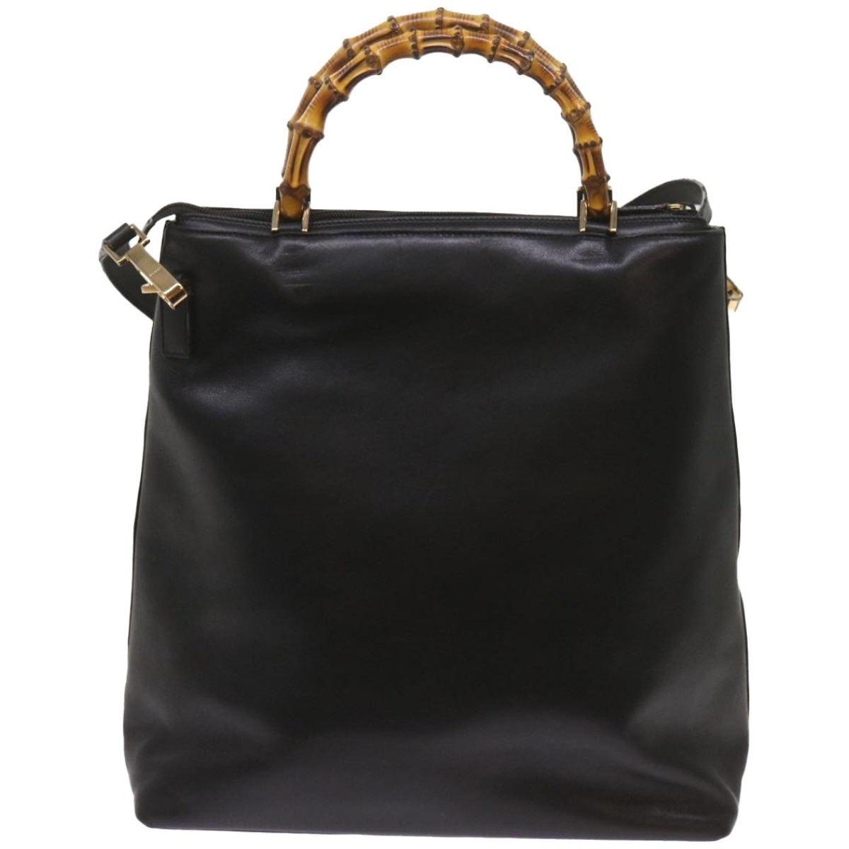 GUCCI Bamboo Hand Bag Leather 2way Black 002 1956 0506 Auth yk10898