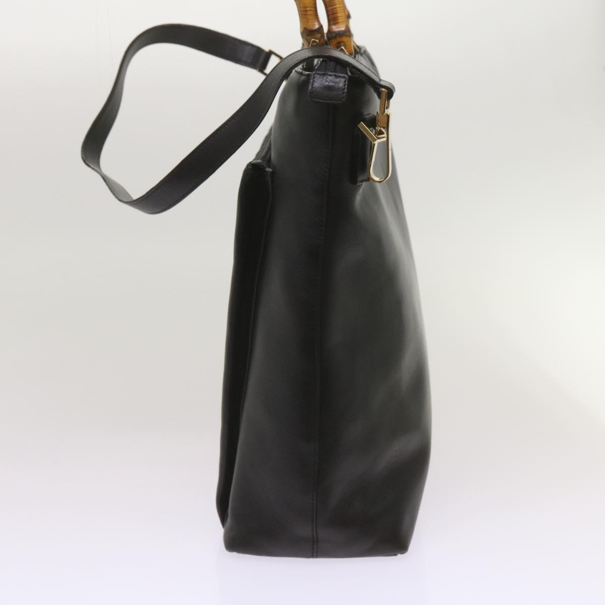 GUCCI Bamboo Hand Bag Leather 2way Black 002 1956 0506 Auth yk10898