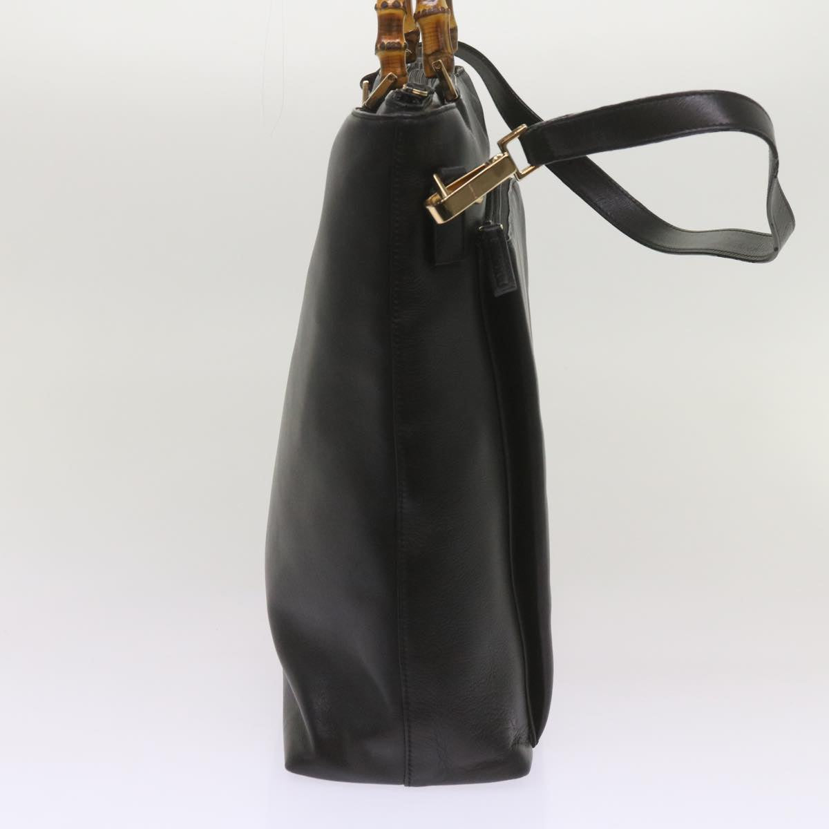 GUCCI Bamboo Hand Bag Leather 2way Black 002 1956 0506 Auth yk10898