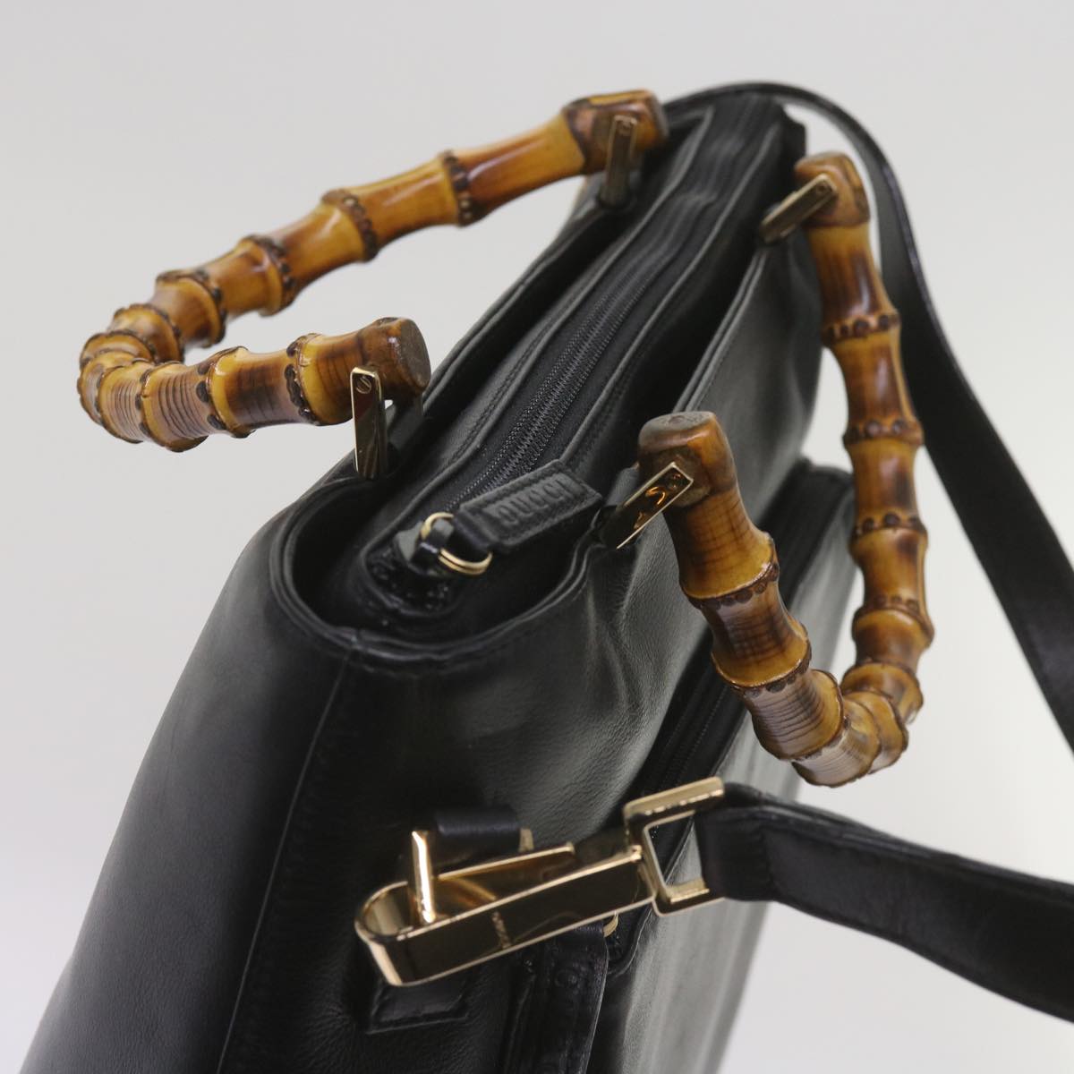 GUCCI Bamboo Hand Bag Leather 2way Black 002 1956 0506 Auth yk10898