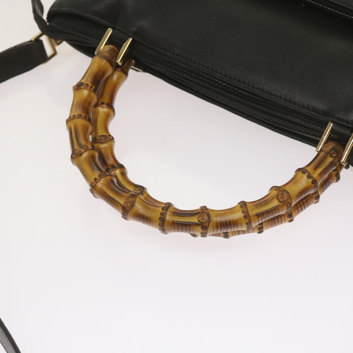 GUCCI Bamboo Hand Bag Leather 2way Black 002 1956 0506 Auth yk10898