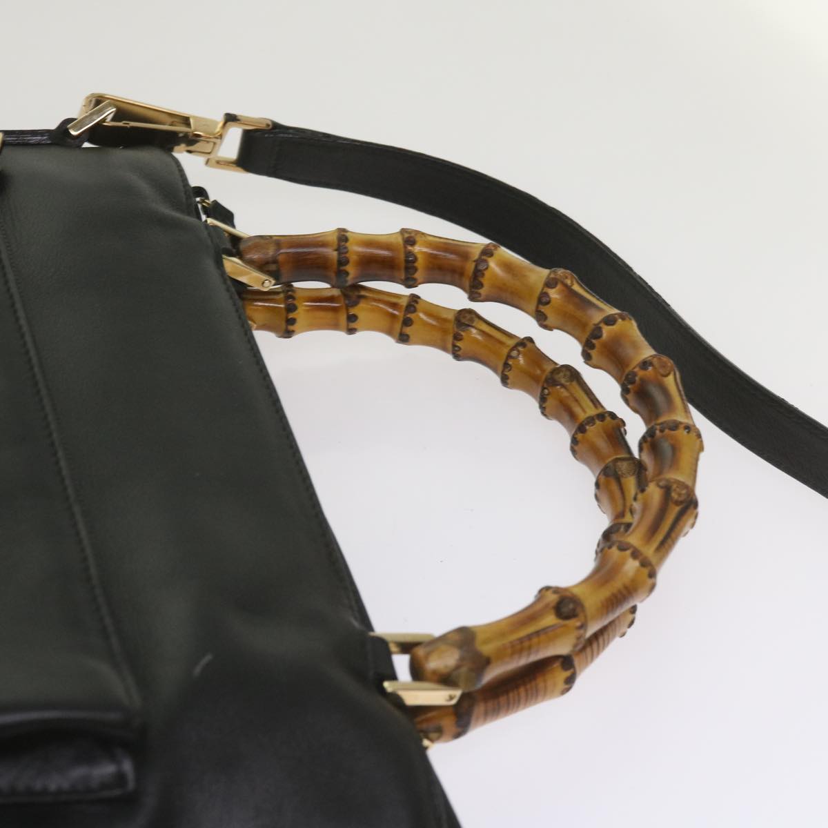 GUCCI Bamboo Hand Bag Leather 2way Black 002 1956 0506 Auth yk10898