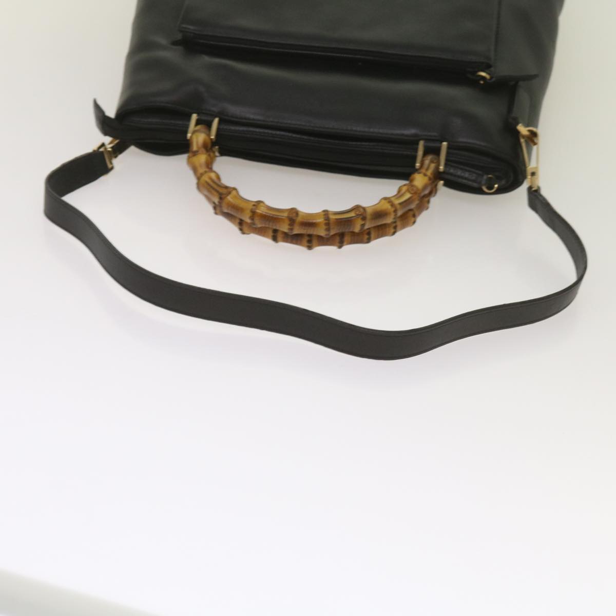 GUCCI Bamboo Hand Bag Leather 2way Black 002 1956 0506 Auth yk10898