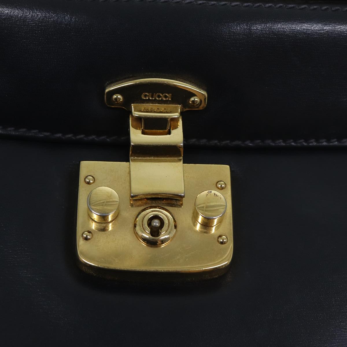 GUCCI Ready Lock Hand Bag Leather Navy 000 406 0190 Auth yk11435