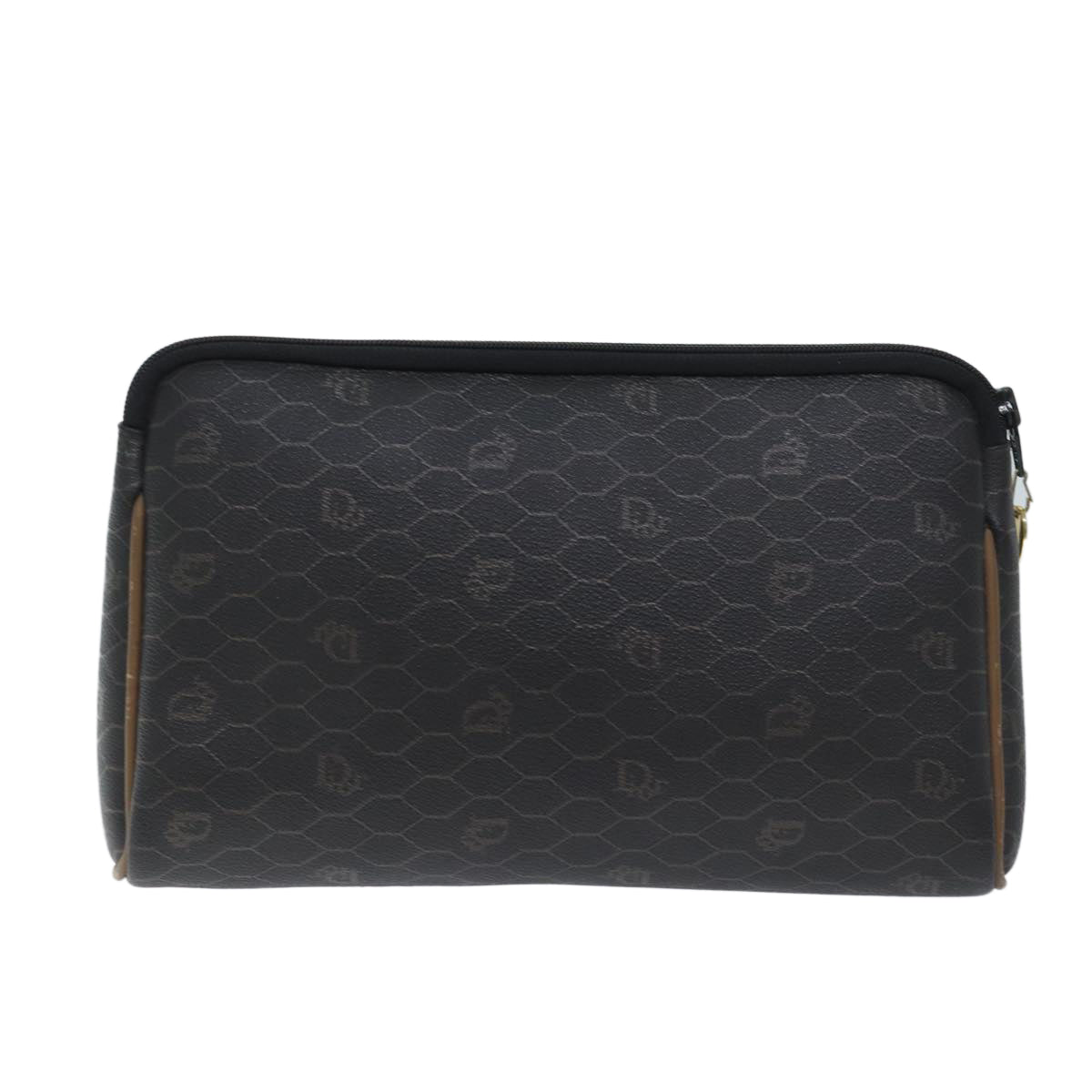 Christian Dior Honeycomb Canvas Clutch Bag PVC Leather Black Auth yk11503