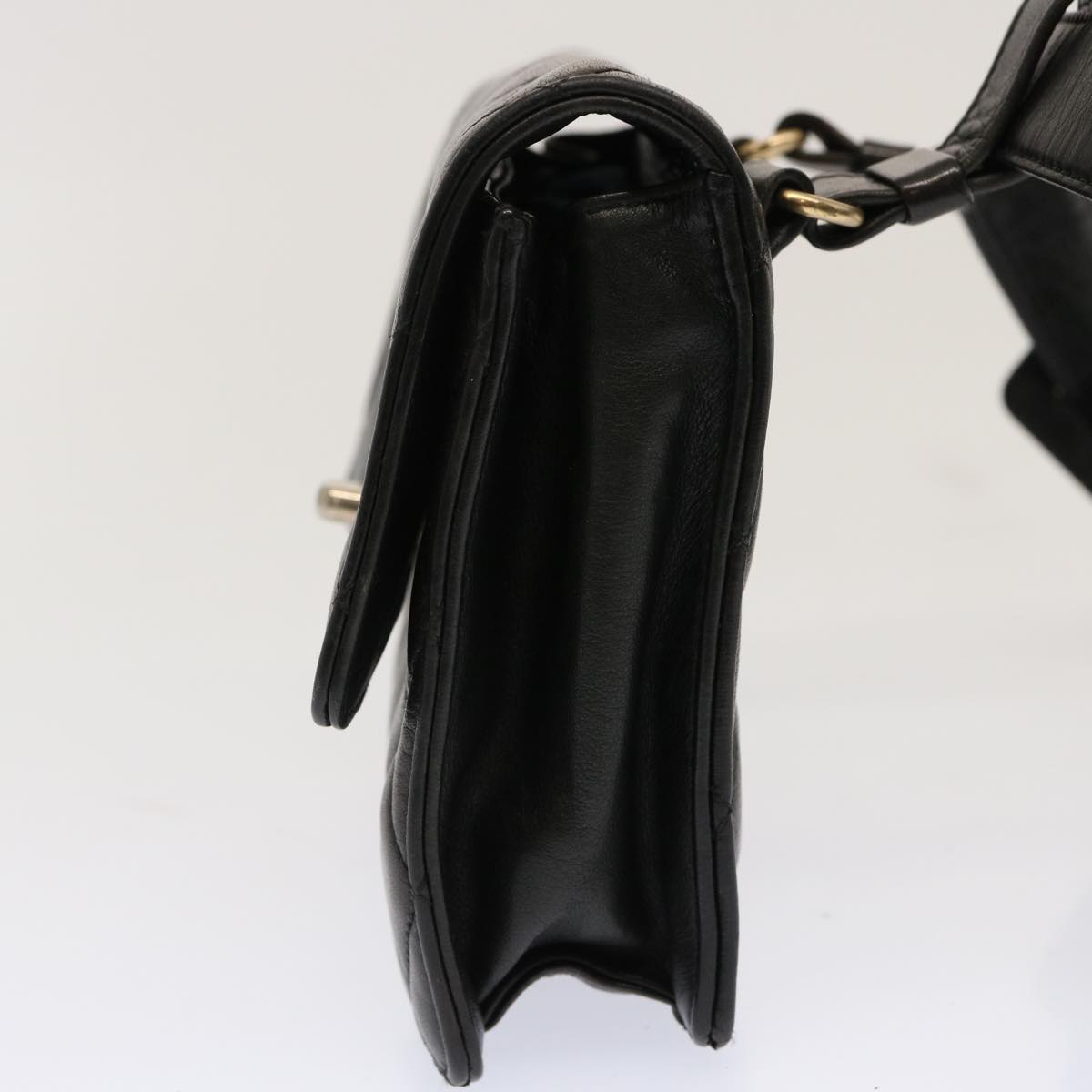 CHANEL Matelasse Turn Lock Waist bag Lamb Skin Black CC Auth yk11590