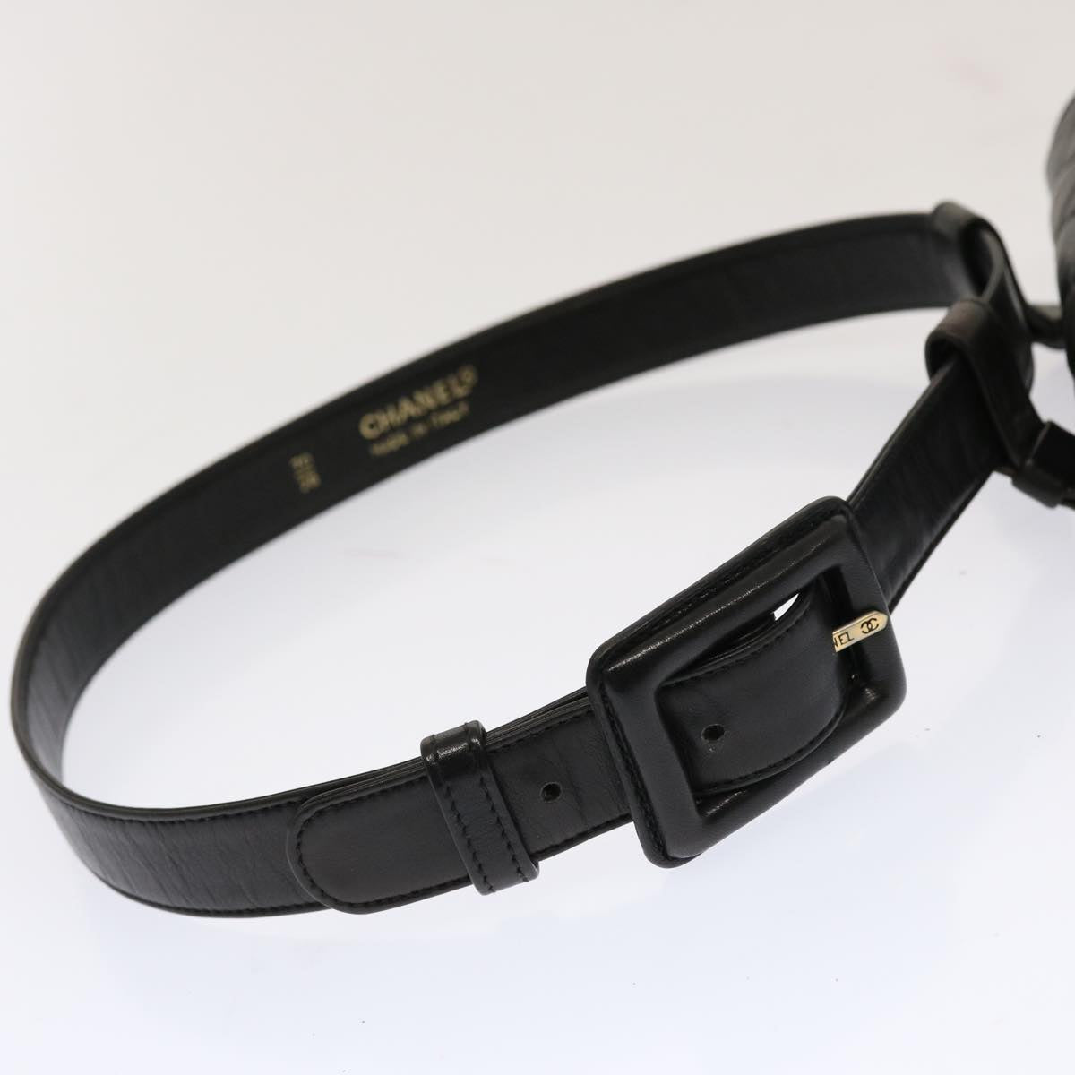 CHANEL Matelasse Turn Lock Waist bag Lamb Skin Black CC Auth yk11590