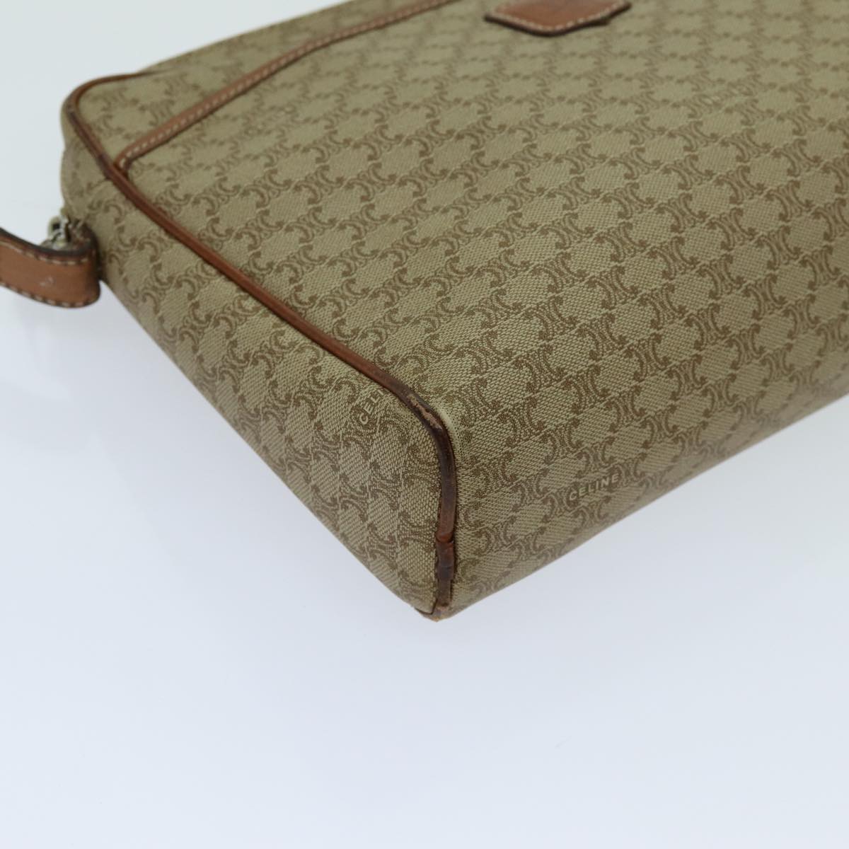 CELINE Macadam Canvas Clutch Bag Beige Auth yk11631