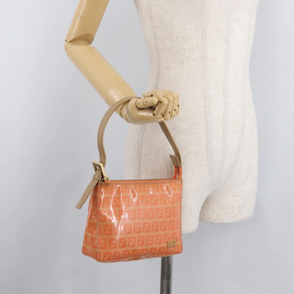 FENDI Zucchino Canvas Accessory Pouch Coated Canvas Orange Auth yk11786