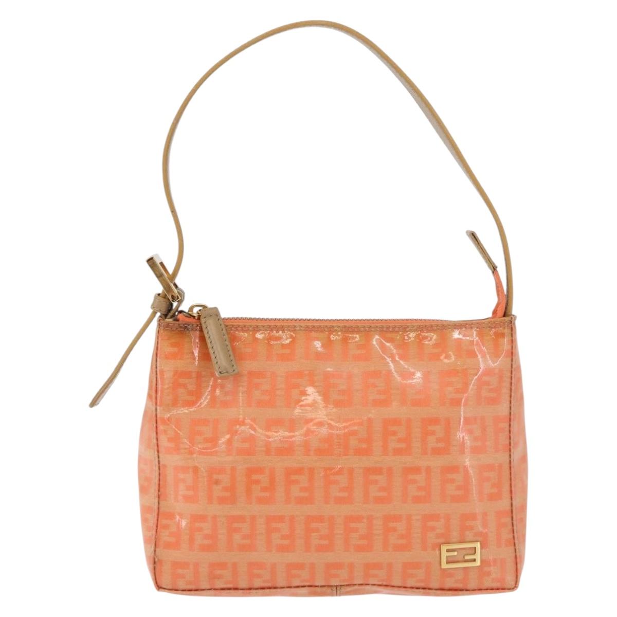 FENDI Zucchino Canvas Accessory Pouch Coated Canvas Orange Auth yk11786