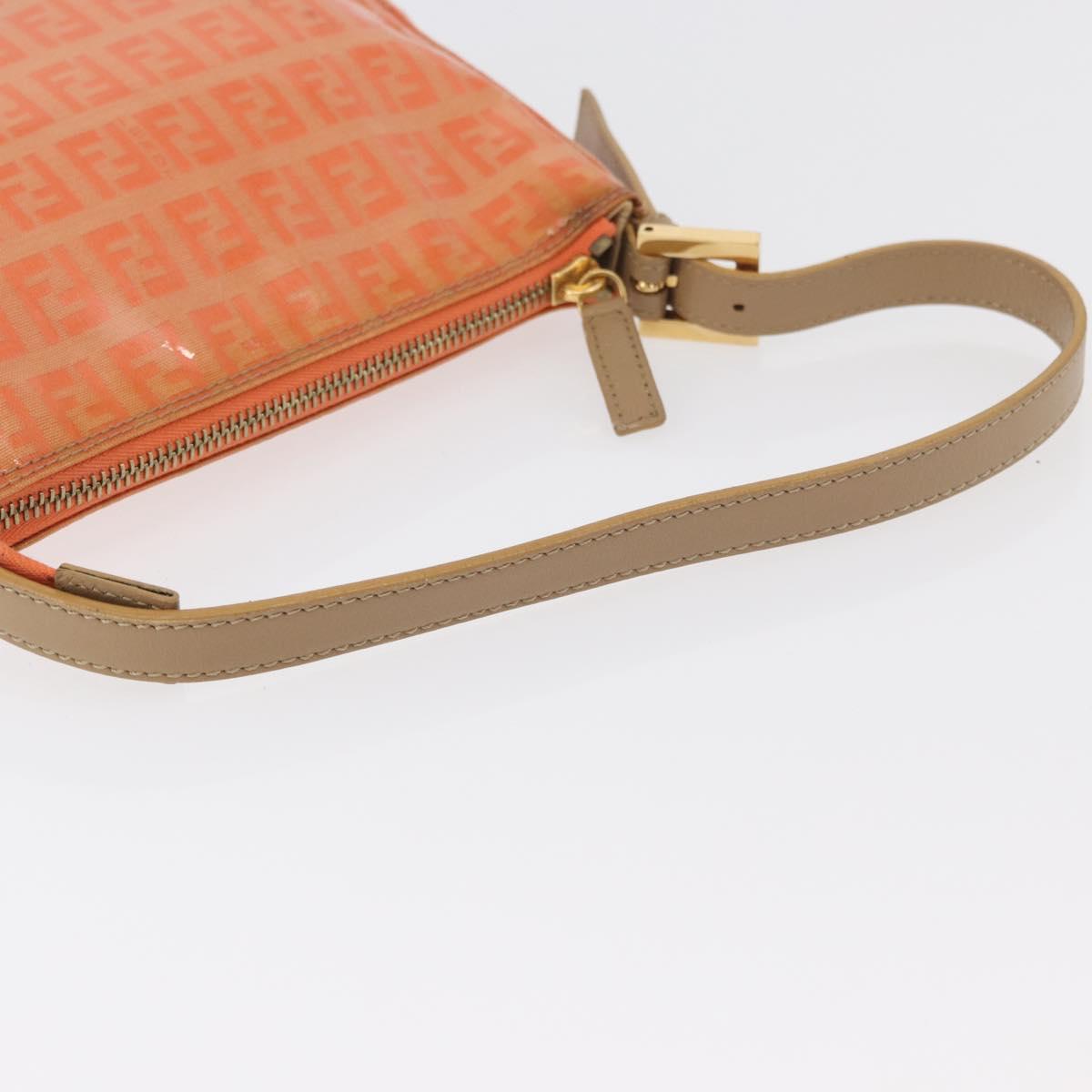 FENDI Zucchino Canvas Accessory Pouch Coated Canvas Orange Auth yk11786