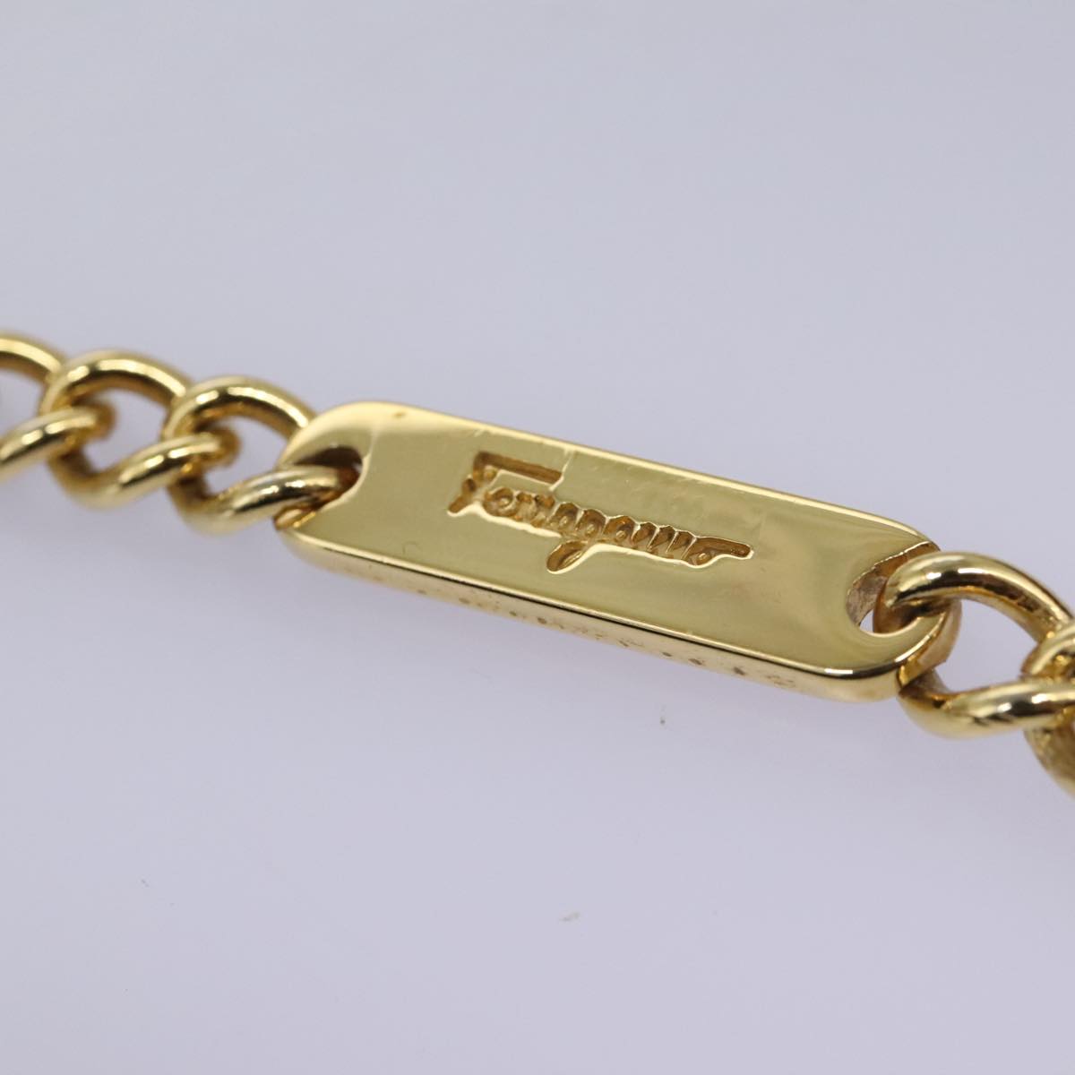 Salvatore Ferragamo Gancini Chain Shoulder Bag Leather Navy Auth yk12007