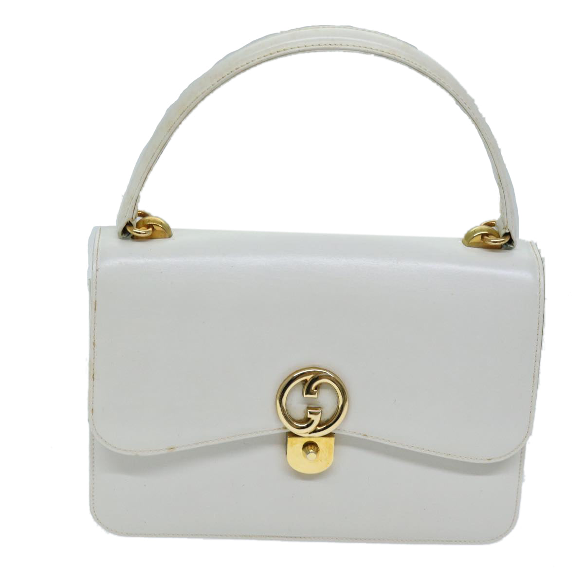 GUCCI Hand Bag Leather White Auth yk12076