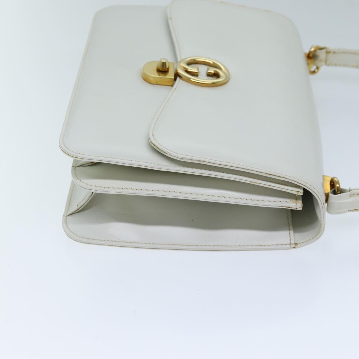 GUCCI Hand Bag Leather White Auth yk12076