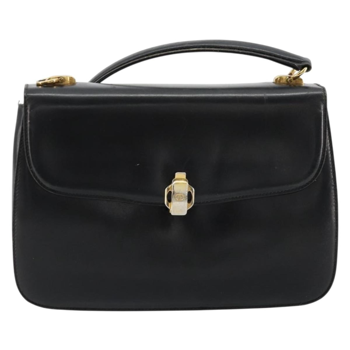 GUCCI Hand Bag Leather Black Auth yk12169