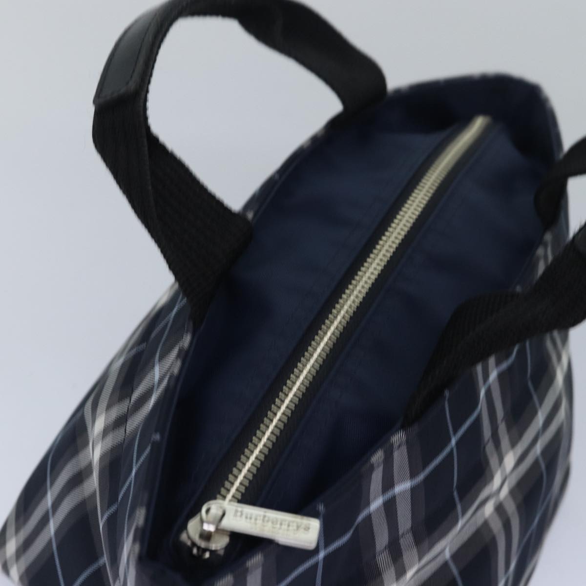Burberrys Nova Check Blue Label Hand Bag Nylon Navy Auth yk13111