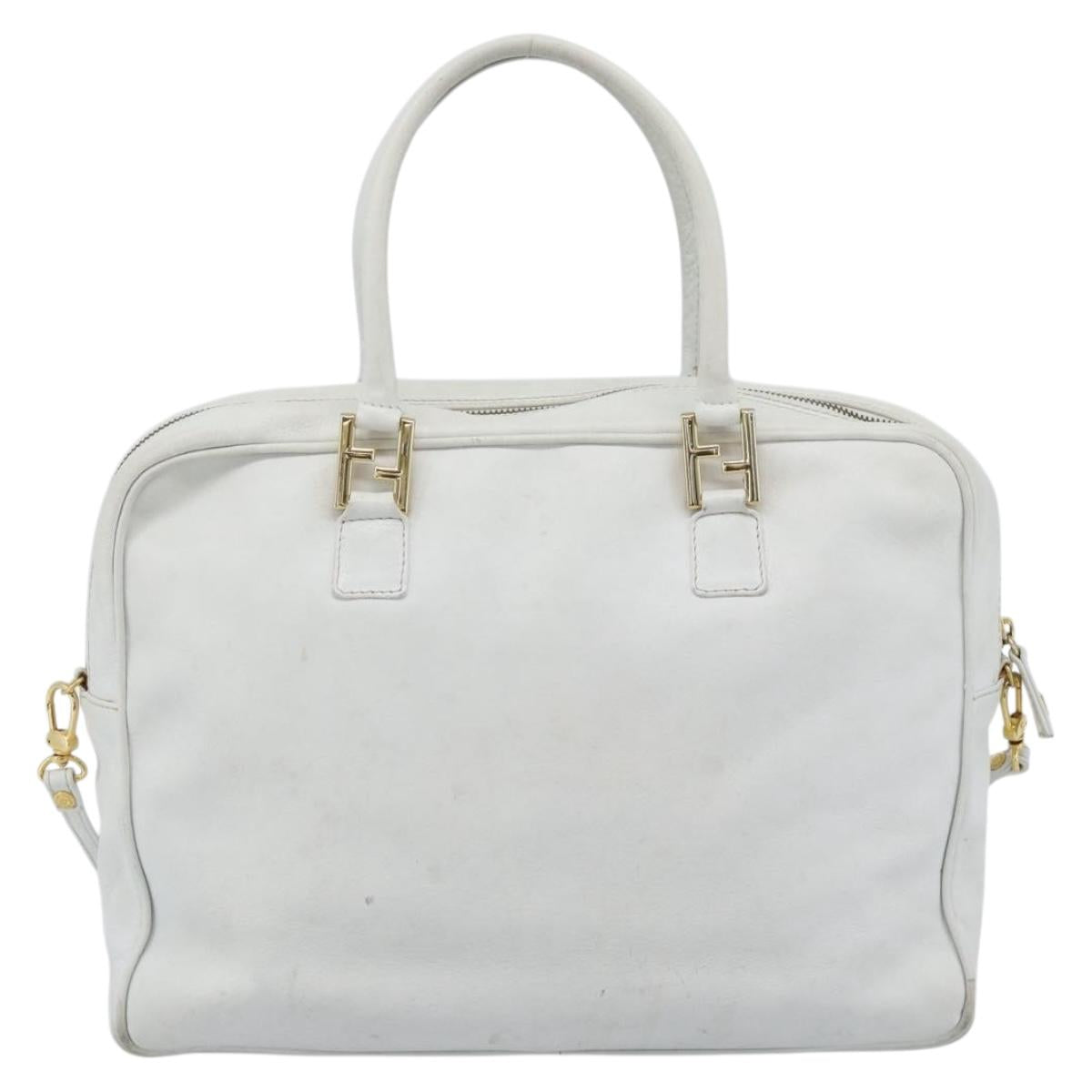 FENDI Hand Bag Leather 2way White Auth yk13942