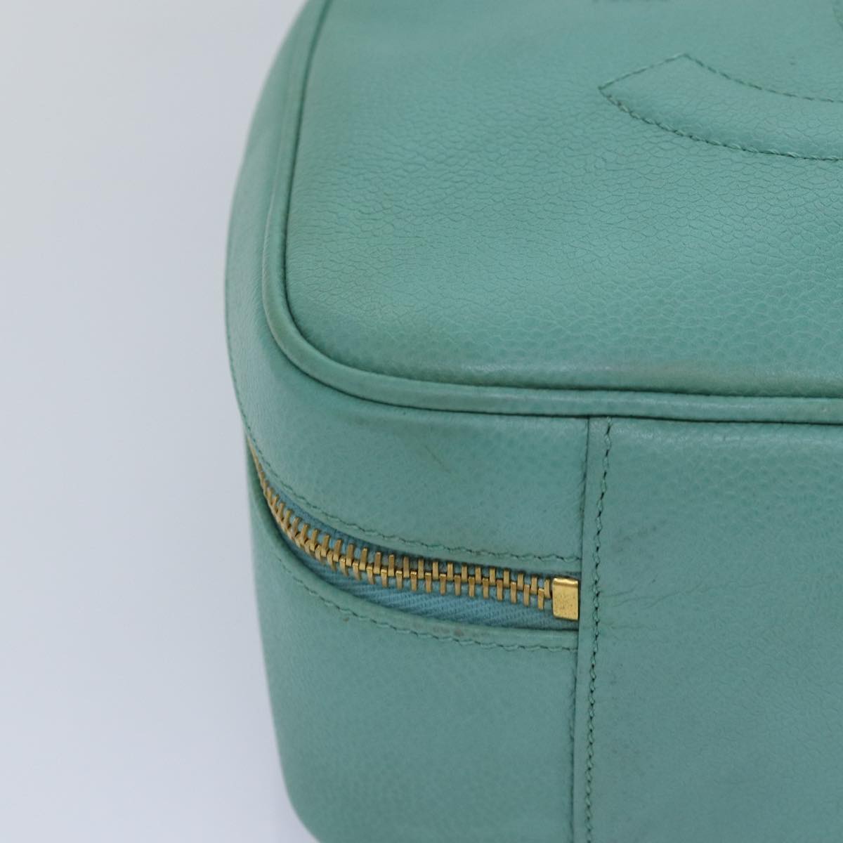 CHANEL Vanity COCO Mark Hand Bag Calf Skin Emerald Green CC Auth yk13974AV