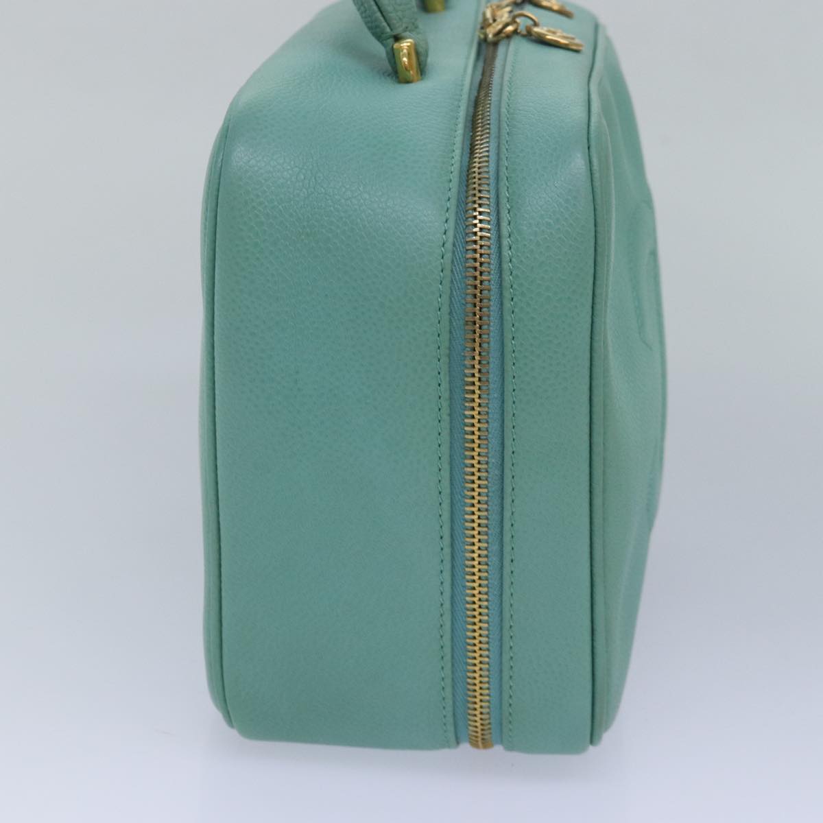 CHANEL Vanity COCO Mark Hand Bag Calf Skin Emerald Green CC Auth yk13974AV