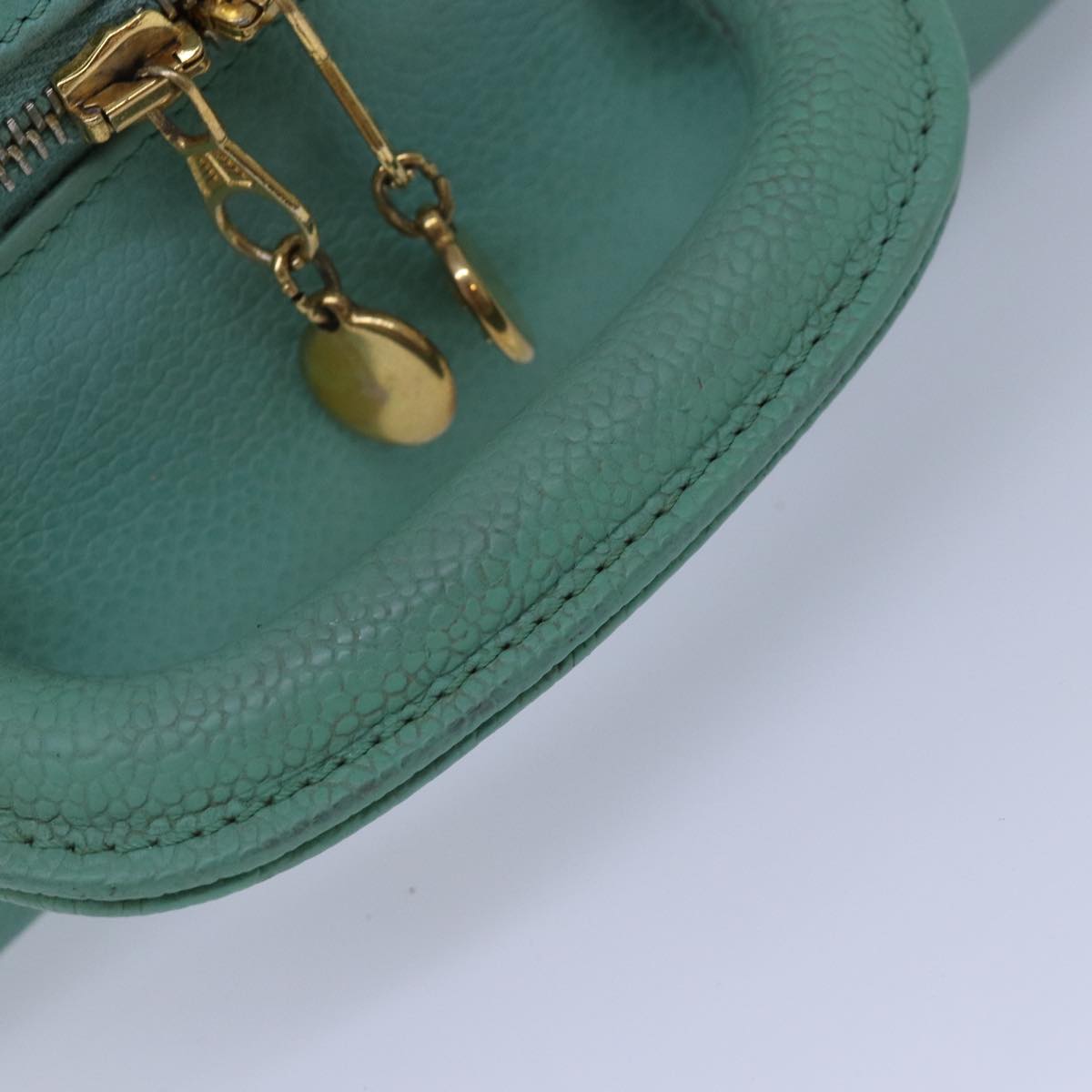 CHANEL Vanity COCO Mark Hand Bag Calf Skin Emerald Green CC Auth yk13974AV