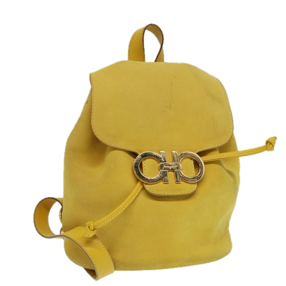 Salvatore Ferragamo Gancini Backpack Suede Yellow Gold Auth yk14203