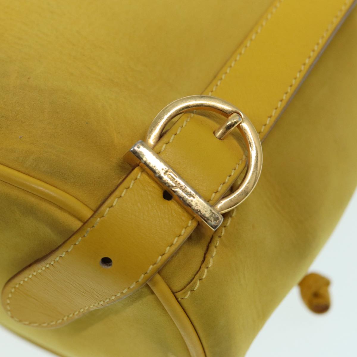 Salvatore Ferragamo Gancini Backpack Suede Yellow Gold Auth yk14203