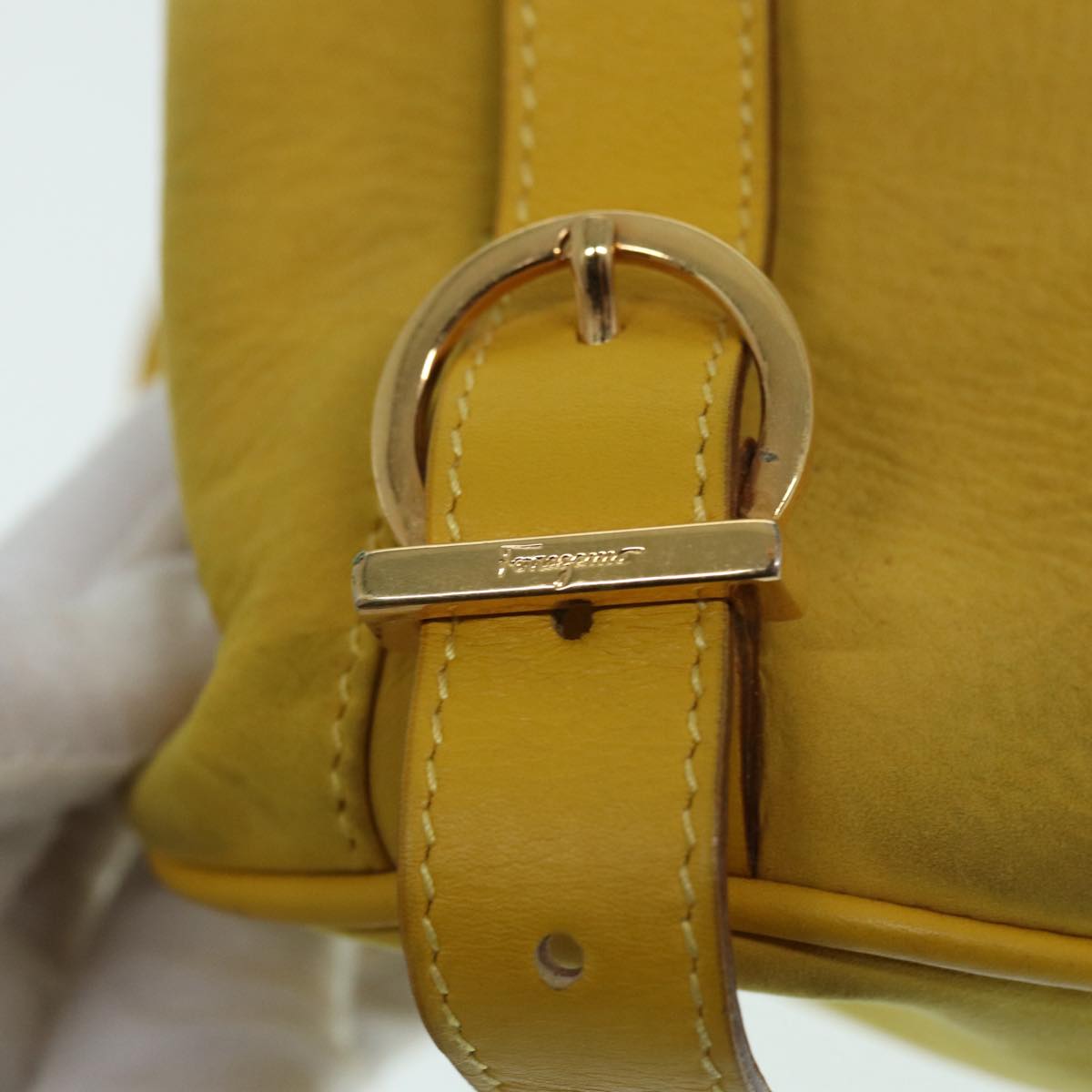 Salvatore Ferragamo Gancini Backpack Suede Yellow Gold Auth yk14203