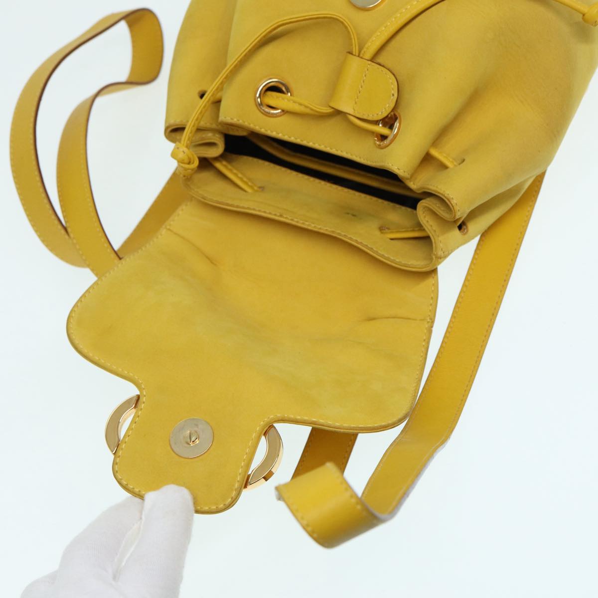 Salvatore Ferragamo Gancini Backpack Suede Yellow Gold Auth yk14203