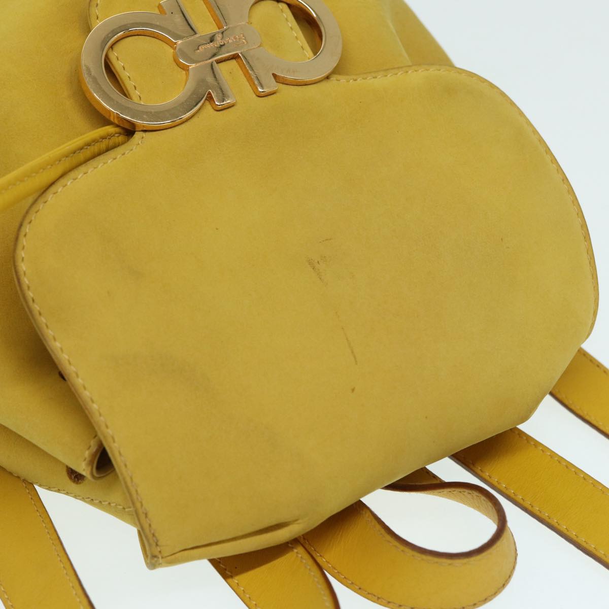 Salvatore Ferragamo Gancini Backpack Suede Yellow Gold Auth yk14203