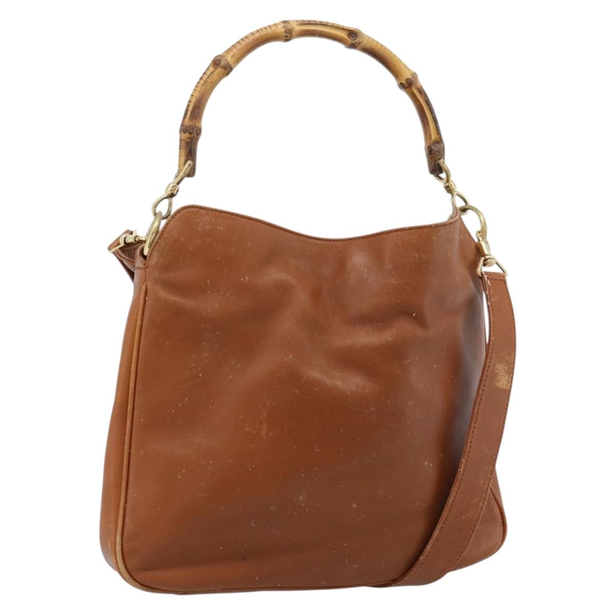 GUCCI Bamboo Hand Bag Leather 2way Brown Gold 001 1705 1638 Auth yk14231