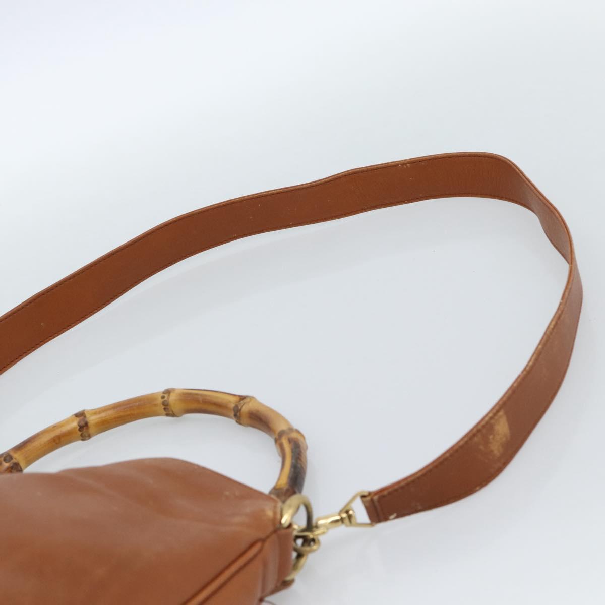 GUCCI Bamboo Hand Bag Leather 2way Brown Gold 001 1705 1638 Auth yk14231