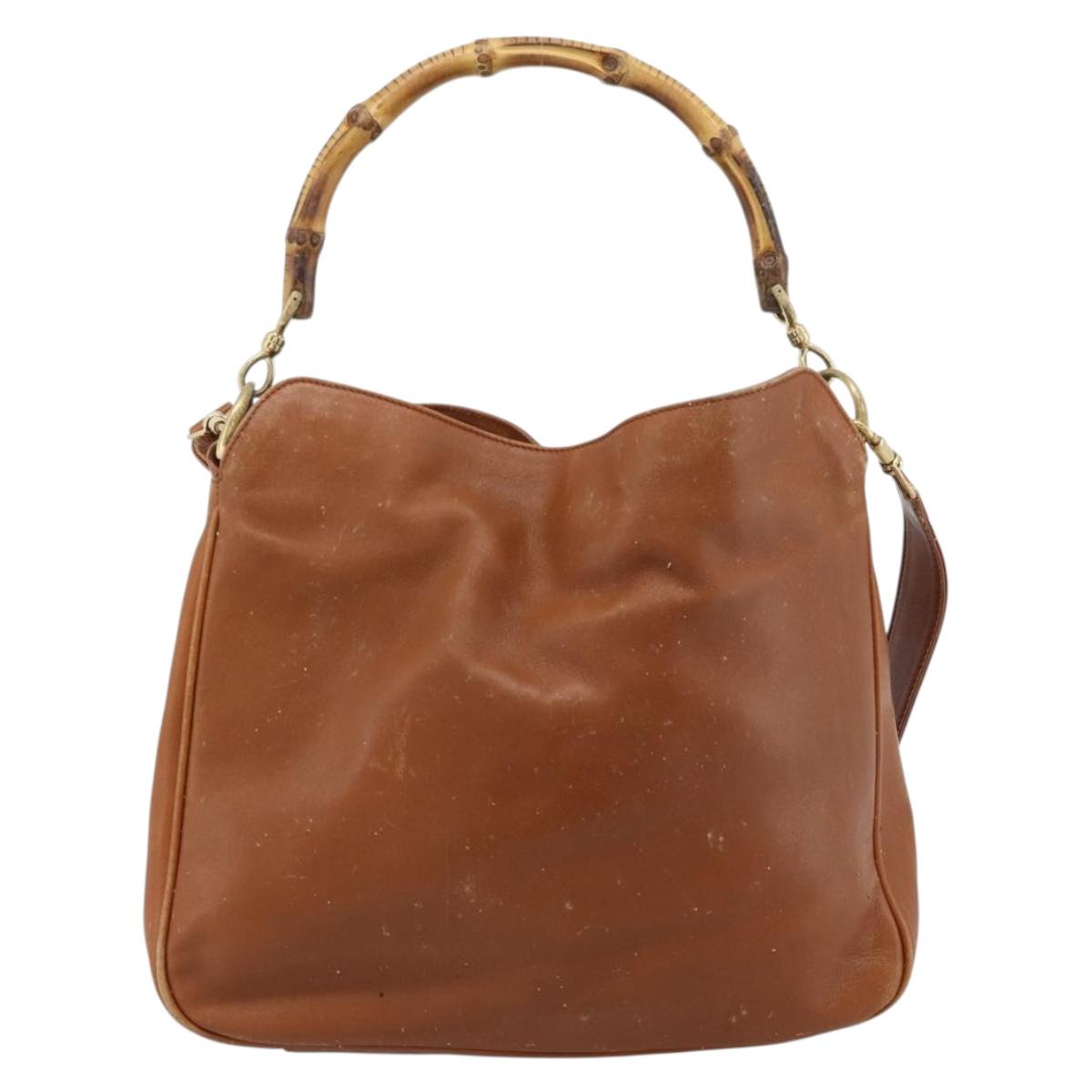 GUCCI Bamboo Hand Bag Leather 2way Brown Gold 001 1705 1638 Auth yk14231