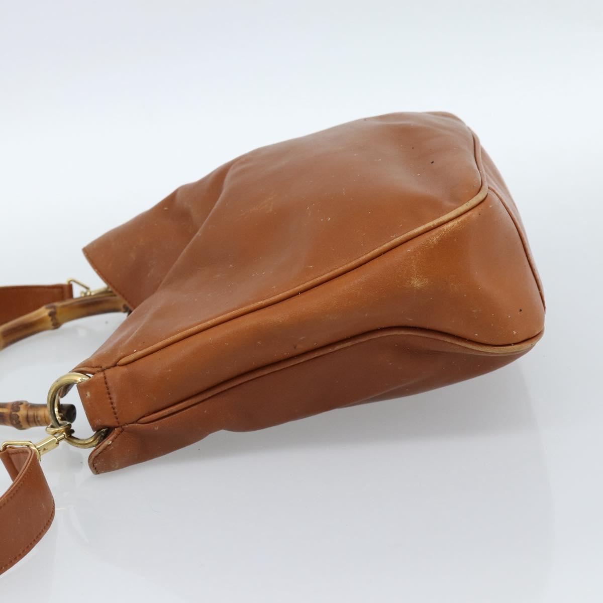 GUCCI Bamboo Hand Bag Leather 2way Brown Gold 001 1705 1638 Auth yk14231