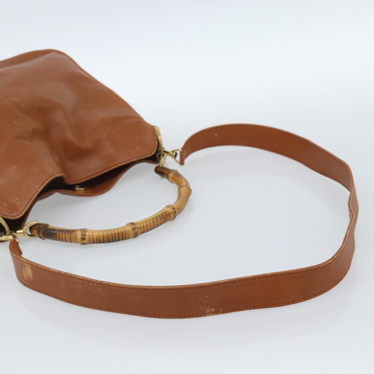 GUCCI Bamboo Hand Bag Leather 2way Brown Gold 001 1705 1638 Auth yk14231