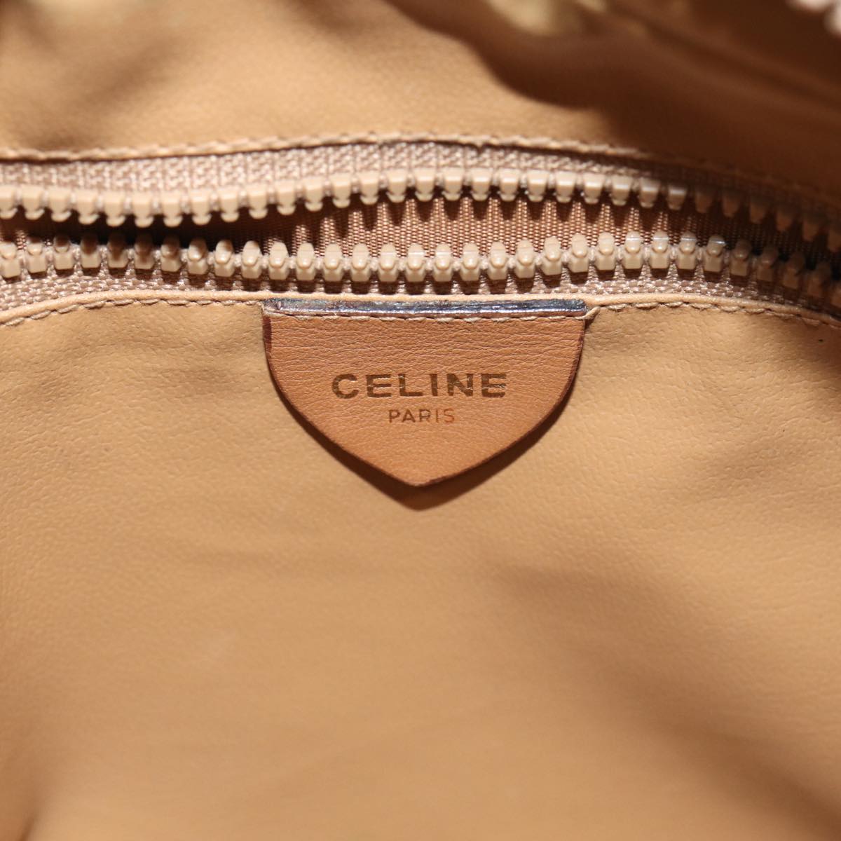 CELINE Macadam Canvas Shoulder Bag Beige Gold Auth yk14240