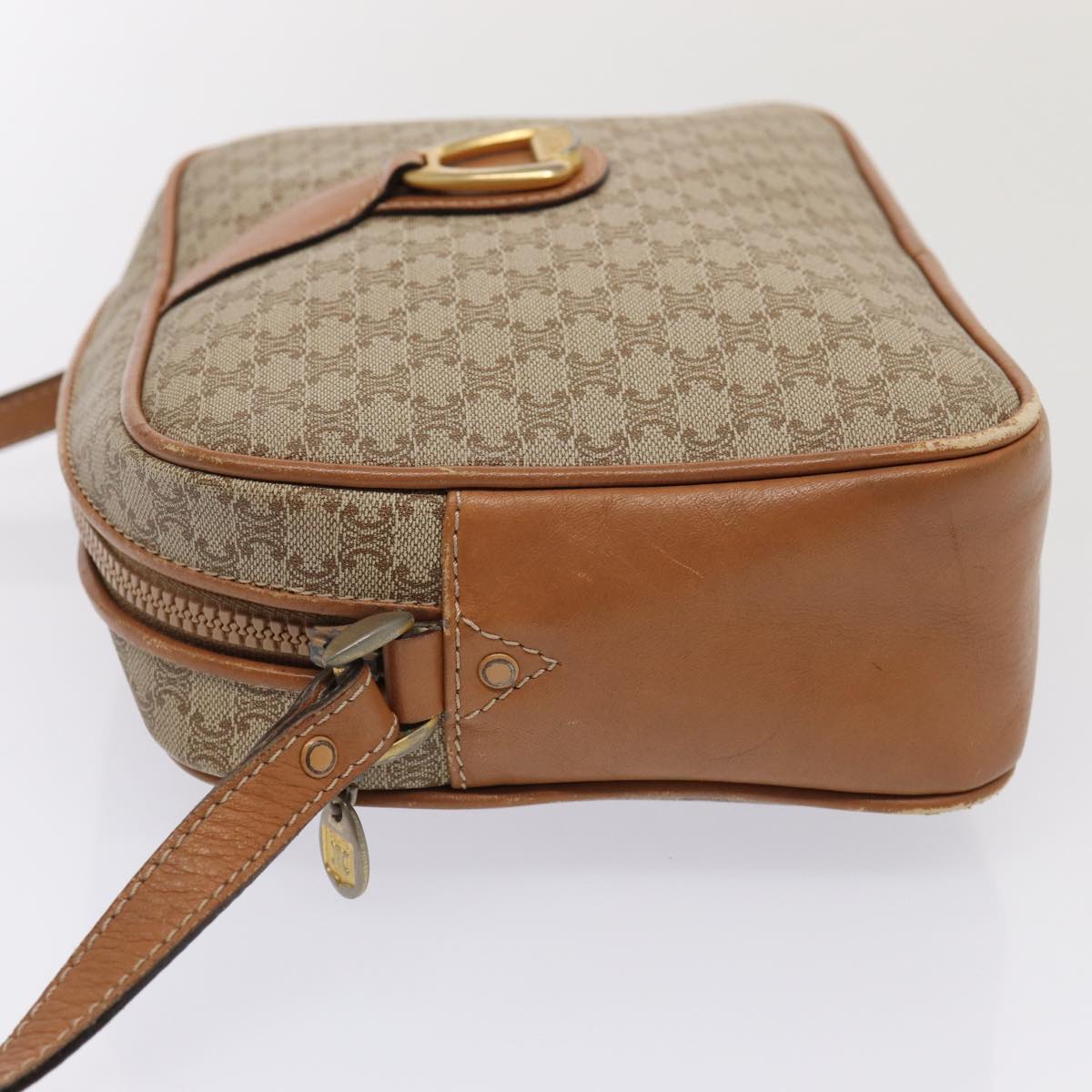 CELINE Macadam Canvas Shoulder Bag Beige Gold Auth yk14240